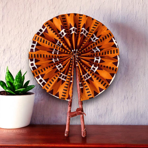 African Hand fan - Ankara print Hand fan - Joojo - Orange