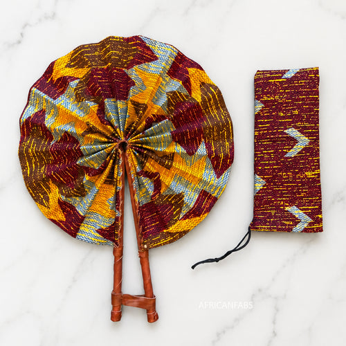 Afrikanischer Handfächer - Ankara Druck Handfächer - Katakyie - Gelb kente