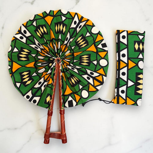 Eventail Africain - Eventail en Wax - Vert Jaune Asare