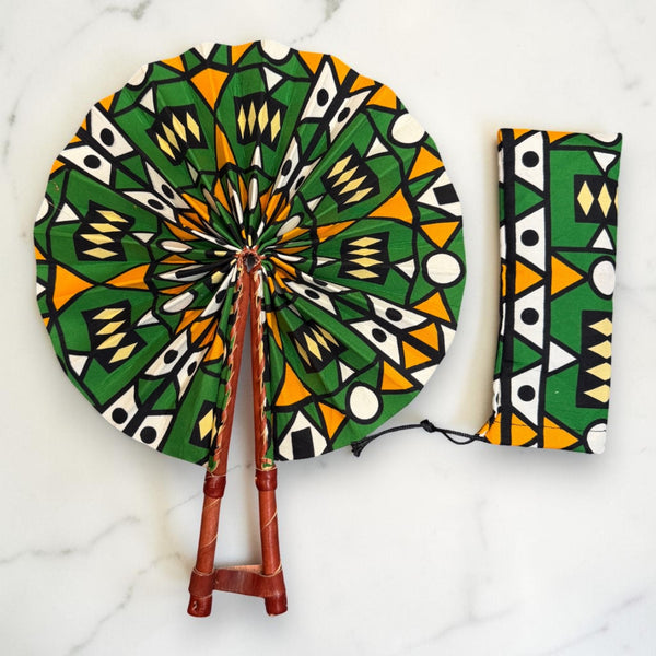 Eventail Africain - Eventail en Wax - Vert Jaune Asare