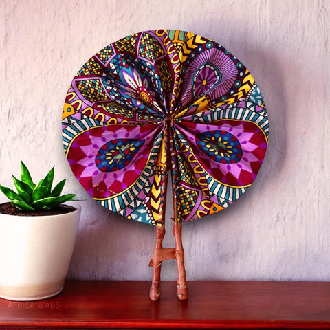 African Hand fan - Ankara print Hand fan - Kobe - Multi color pink