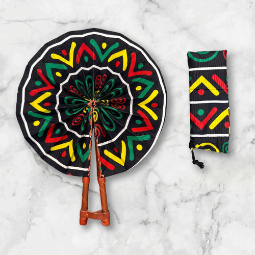 Afrikanischer Handfächer - Ankara Druck Handfächer - Schwarz Gelb Aderonke