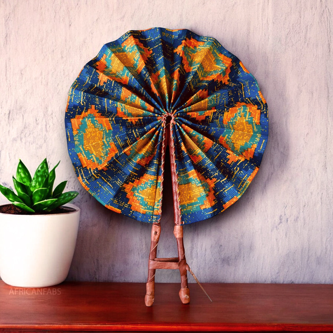 African Hand fan - Ankara print Hand fan - Komla - Orange