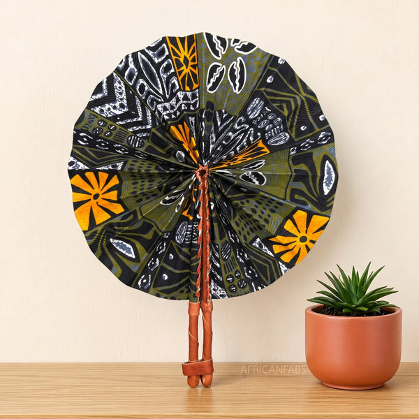 Eventail Africain - Eventail en Wax - Olive Noir Eniola