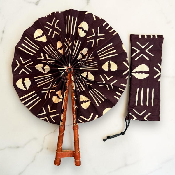 Eventail Africain - Eventail en Wax - Marron Crème Baah