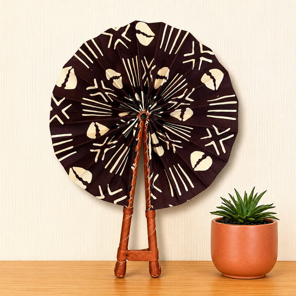 African Hand fan - Ankara print Hand fan - Brown Cream Baah