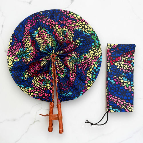 Eventail Africain - Eventail en Wax - Bleu Rose Mensah