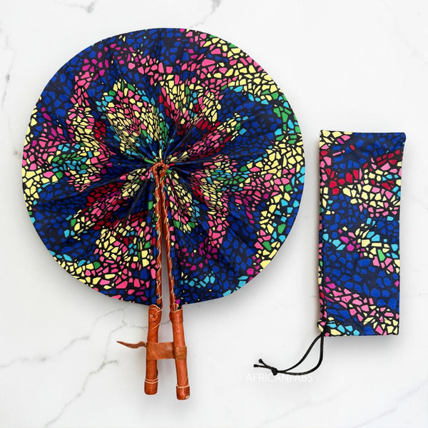 Eventail Africain - Eventail en Wax - Bleu Rose Mensah