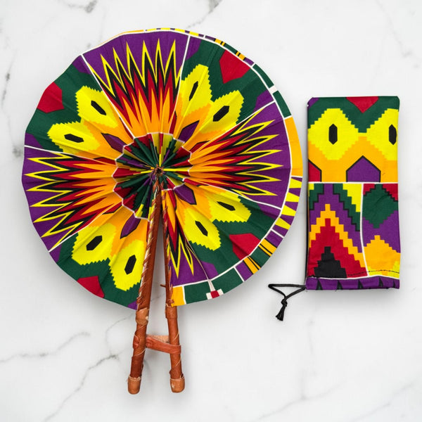African Hand fan - Ankara print Hand fan - Yellow Green Tetteh