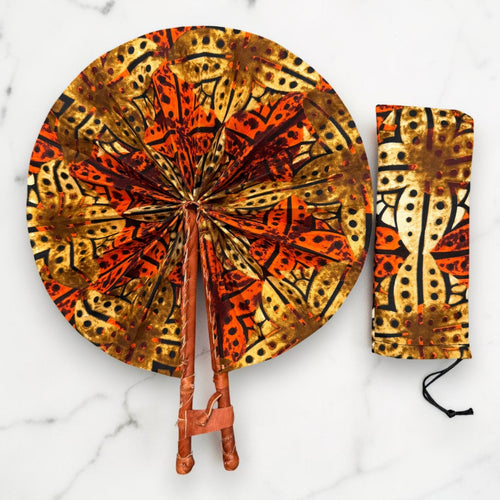 Eventail Africain - Eventail en Wax - Orange Crème Bonsu