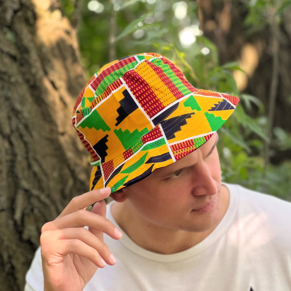 Bucket hat / Fisherman hat with African print - Yellow kente - Kids & Adults sizes (Unisex)