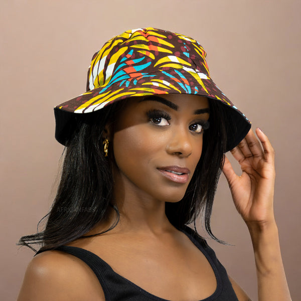 Bucket hat / Fisherman hat with African print - Multicolor Feathers - Kids & Adults sizes (Unisex)