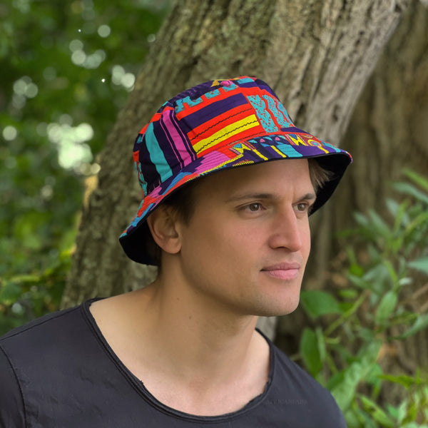 Chapeau bob / Bucket hat imprimé africain - Multi-couleurs Kente - tailles enfants et adultes (Unisexe)