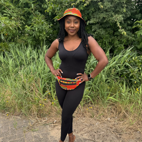 Chapeau bob / Bucket hat imprimé africain -  Kente rouge - tailles enfants et adultes (Unisexe)