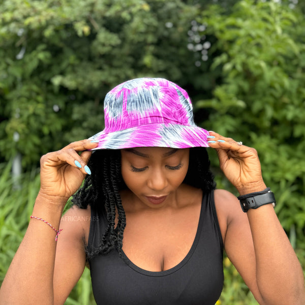 Bucket hat / Fischerhut mit afrikanischem Print - Lila Tie Dye - Kinder & Erwachsene Größen (Unisex)