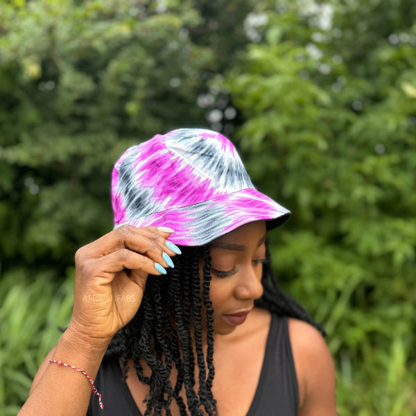 Chapeau bob / Bucket hat imprimé africain - Violet Tie Dye - tailles enfants et adultes (Unisexe)