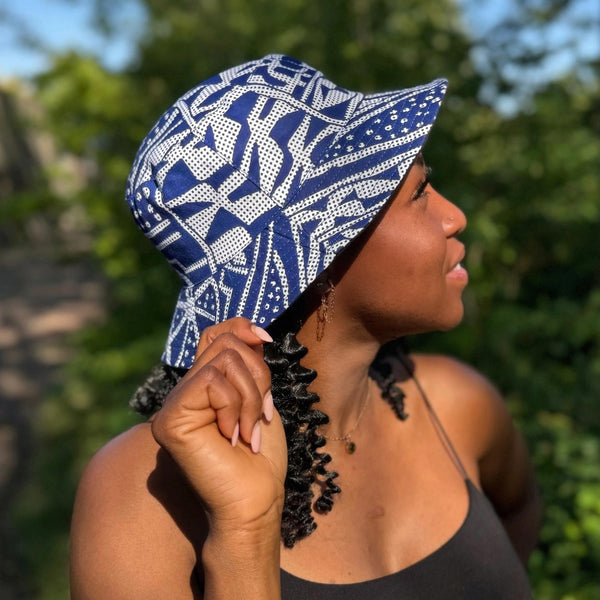 Bucket hat / Fisherman hat with African print - Blue Ndop Cameroon - Kids & Adults sizes (Unisex)