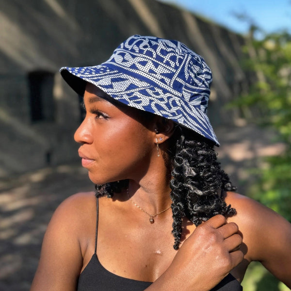 Bucket hat / Fisherman hat with African print - Blue Ndop Cameroon - Kids & Adults sizes (Unisex)