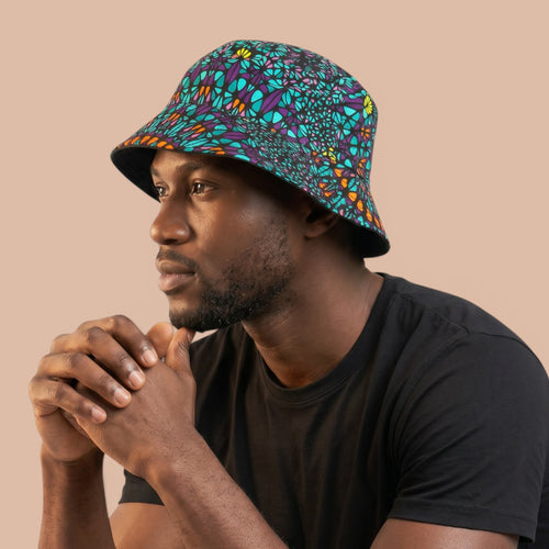Bucket hat / Fischerhut mit afrikanischem Print - Türkis Lila Ocean Eye - Kinder & Erwachsene Größen (Unisex)