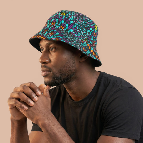 Bucket hat / Fischerhut mit afrikanischem Print - Türkis Lila Ocean Eye - Kinder & Erwachsene Größen (Unisex)
