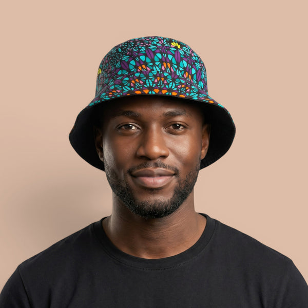 Bucket hat / Fisherman hat with African print - Turquoise Purple Ocean Eye - Kids & Adults sizes (Unisex)