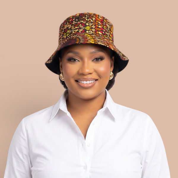 Bucket hat / Fischerhut mit afrikanischem Print - Braun Savanna Sun - Kinder & Erwachsene Größen (Unisex)