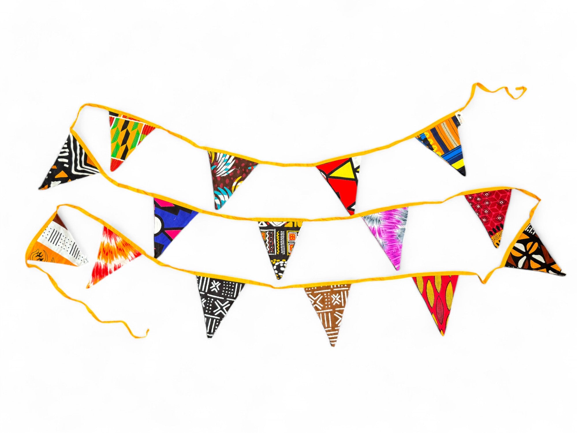 African print Bunting Flags / Fabric Garlands - Ochre Yellow ribbon - 5 meters