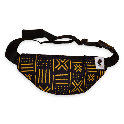African Print Fanny Pack - Yellow / black bogolan - Ankara Waist Bag / Bum bag / Festival Bag with Adjustable strap