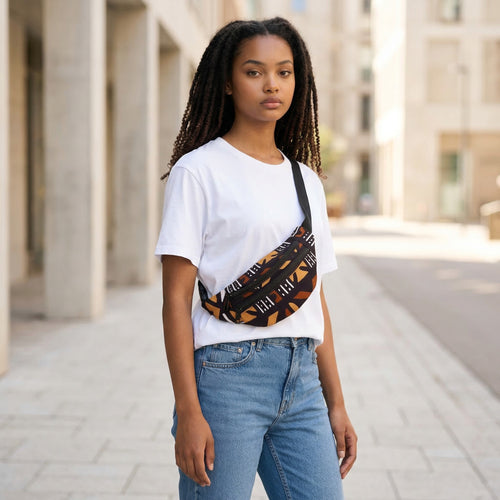 Bauchtasche mit afrikanischem Print Gürteltasche / Fanny pack / Hüfttasche / Bumbag - Braun bogolan - mit verstellbarem Gurt