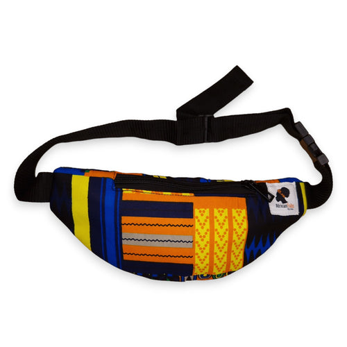 African Print Fanny Pack - Blue / Orange kente - Ankara Waist Bag / Bum bag / Festival Bag with Adjustable strap