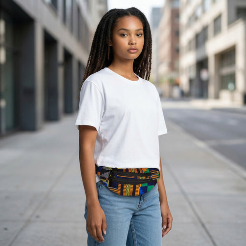 Bauchtasche mit afrikanischem Print Gürteltasche / Fanny pack / Hüfttasche / Bumbag - Blau / Orange kente  - mit verstellbarem Gurt