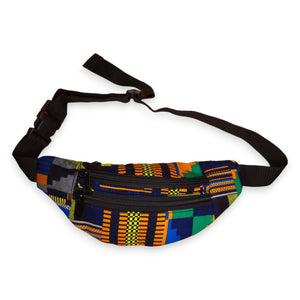 African Print Fanny Pack - Blue / Orange kente - Ankara Waist Bag / Bum bag / Festival Bag with Adjustable strap