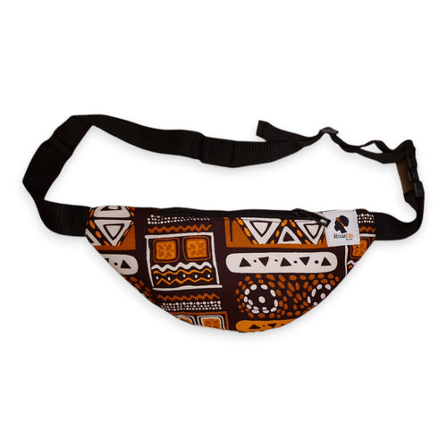 African Print Fanny Pack - Brown Patterns Bogolan - Ankara Waist Bag / Bum bag / Festival Bag