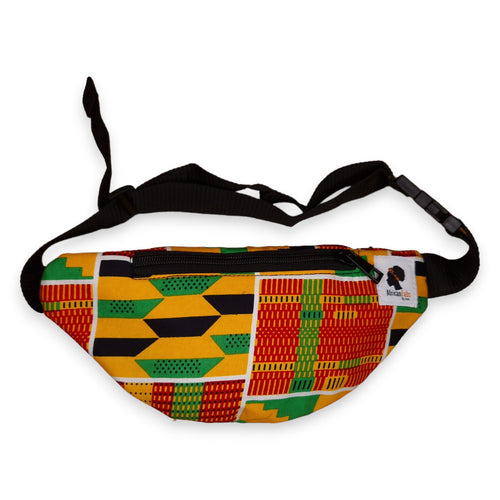 African Print Fanny Pack - Green / Yellow Kente - Ankara Waist Bag / Bum bag / Festival Bag with Adjustable strap