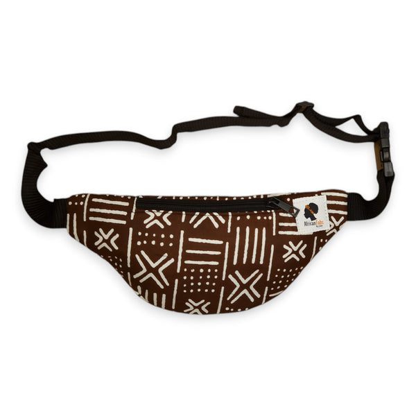 African Print Fanny Pack - Brown X Bogolan - Ankara Waist Bag / Bum bag / Festival Bag