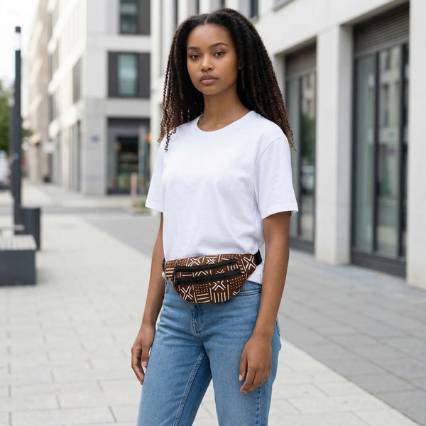 Bauchtasche mit afrikanischem Print Gürteltasche / Fanny pack / Hüfttasche / Bumbag - Braun X bogolan