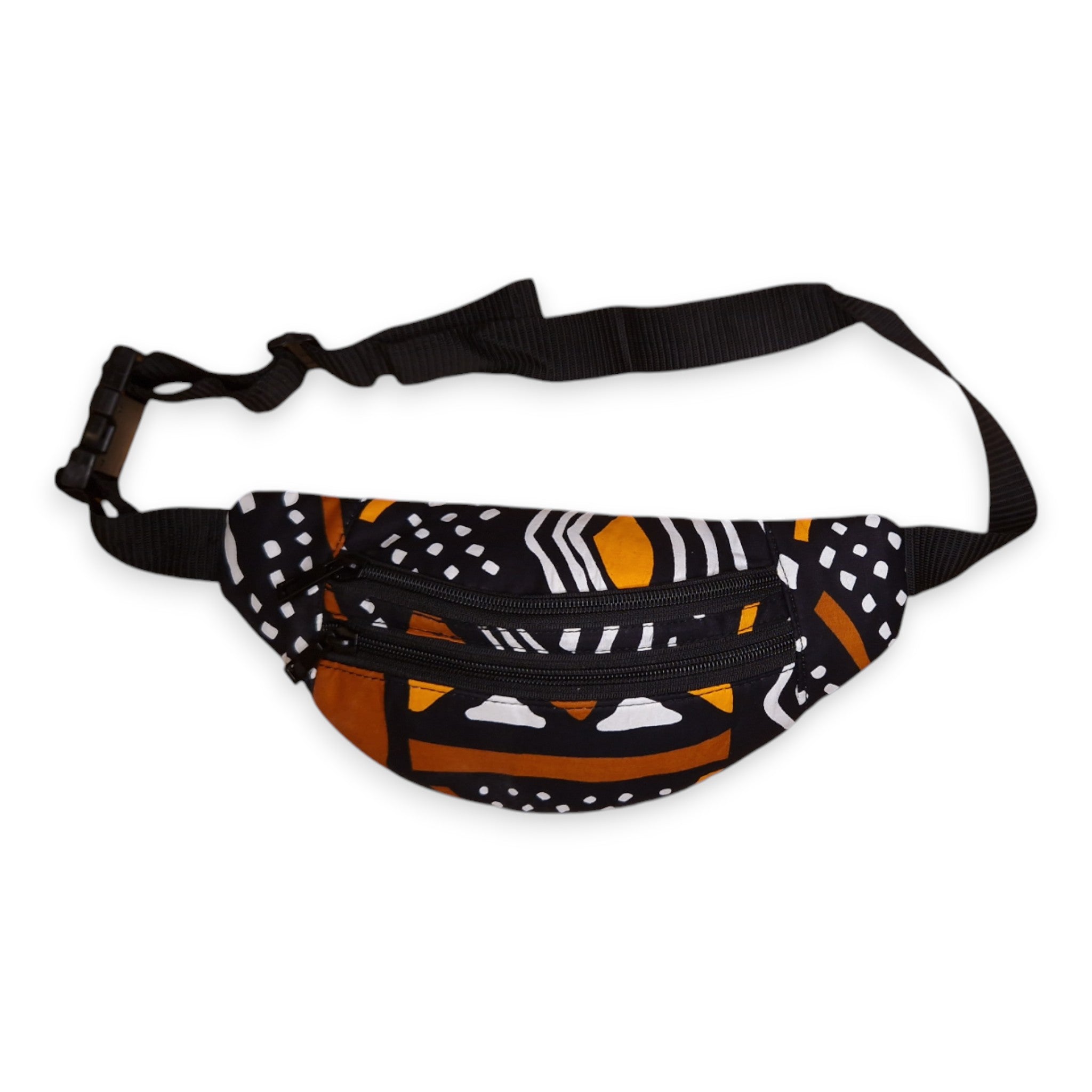 Sac banane imprimé africain - Marron Noir bogolan - Sac de taille Ankara / Sac pour fesses / Sac de festival