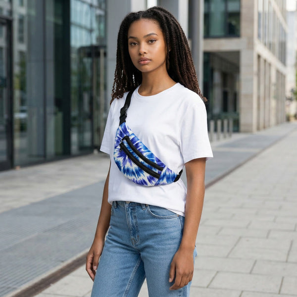 African Print Fanny Pack - Blue Tie Dye - Ankara Waist Bag / Bum bag / Festival Bag