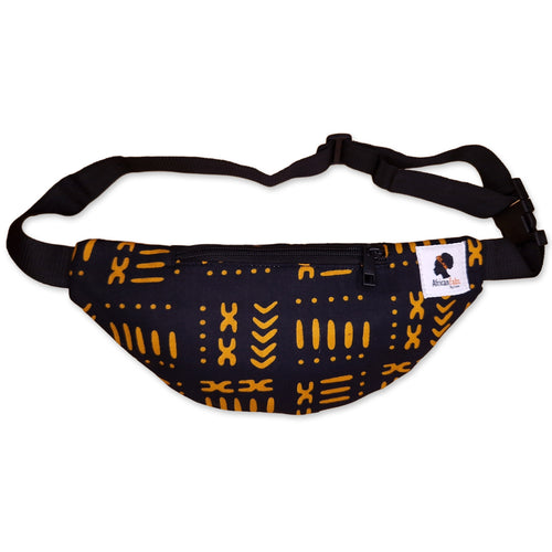 Bauchtasche mit afrikanischem Print Gürteltasche / Fanny pack / Hüfttasche / Bumbag - Schwarz / Gelb bogolan - mit verstellbarem Gurt