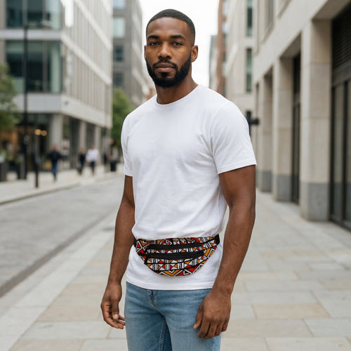 Bauchtasche mit afrikanischem Print Gürteltasche / Fanny pack / Hüfttasche / Bumbag - Rot / orange bogolan - mit verstellbarem Gurt