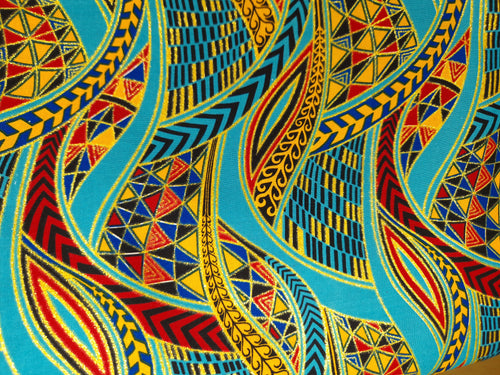 African print fabric - Exclusive Embellished Glitter effects 100% cotton - GL-4003 Light Blue Gold