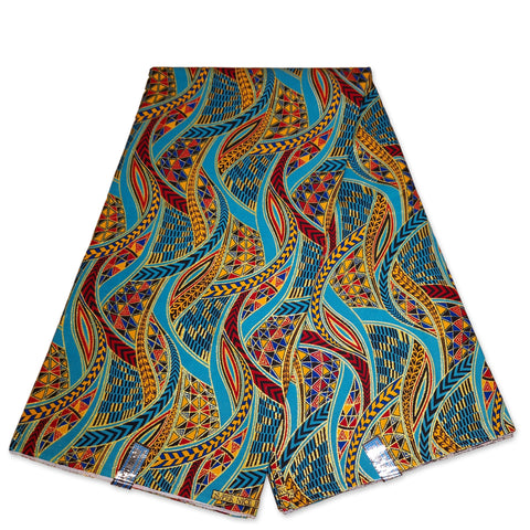 African print fabric - Exclusive Embellished Glitter effects 100% cotton - GL-4003 Light Blue Gold