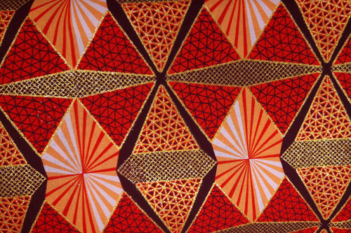 African print fabric - Exclusive Embellished Glitter effects 100% cotton - GL-4007 Red Orange Gold