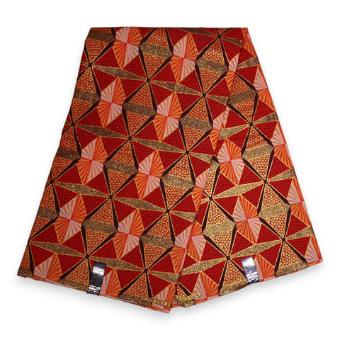 African print fabric - Exclusive Embellished Glitter effects 100% cotton - GL-4007 Red Orange Gold