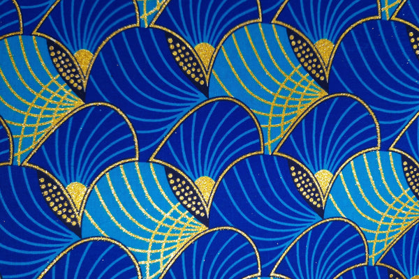 African print fabric - Exclusive Embellished Glitter effects 100% cotton - GL-4011 Blue Gold