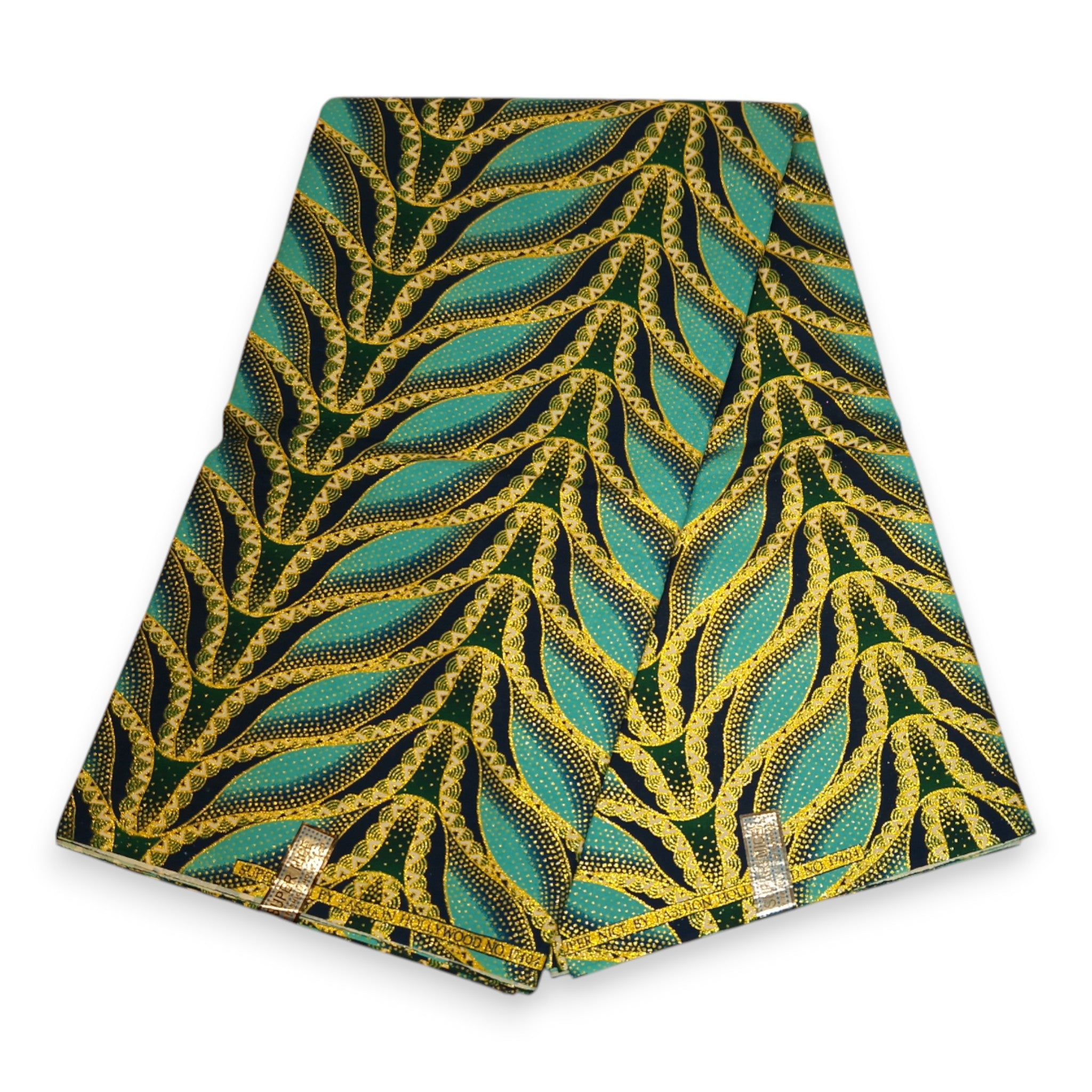 Tissu imprimé africain - Effets pailletés exclusifs 100% coton - GL-4020 Bleu clair / Turquoise Or