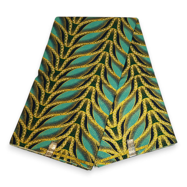 Tissu imprimé africain - Effets pailletés exclusifs 100% coton - GL-4020 Bleu clair / Turquoise Or