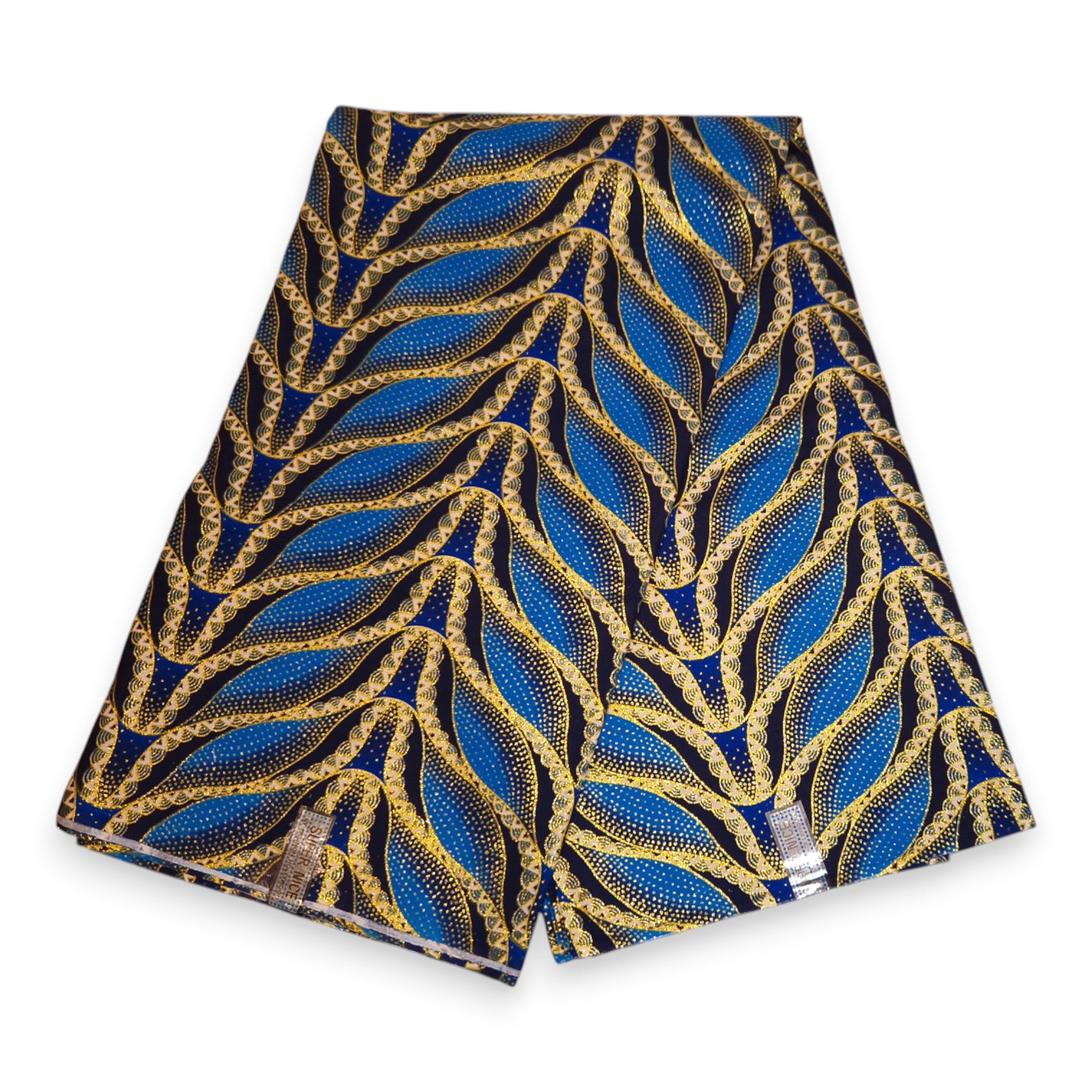 Tissu imprimé africain - Effets pailletés exclusifs 100% coton - GL-4030 Bleu Or