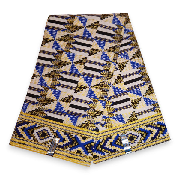 Afrikanischer Stoff - Exklusiv Verschönerte Glitzereffekte 100% Baumwolle - GL-4048 Blau Gold Kente
