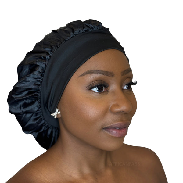 Bonnet de nuit en satin - Noir ( Bonnet de sommeil en satin )